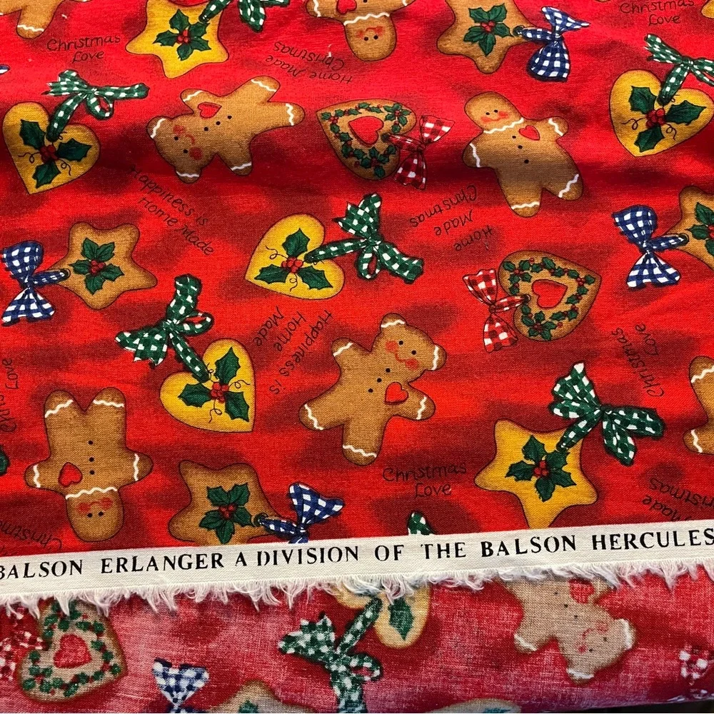 Vintage 1997 Ro Gregg Home Made Christmas Love Red Gingerbread Fabric 64